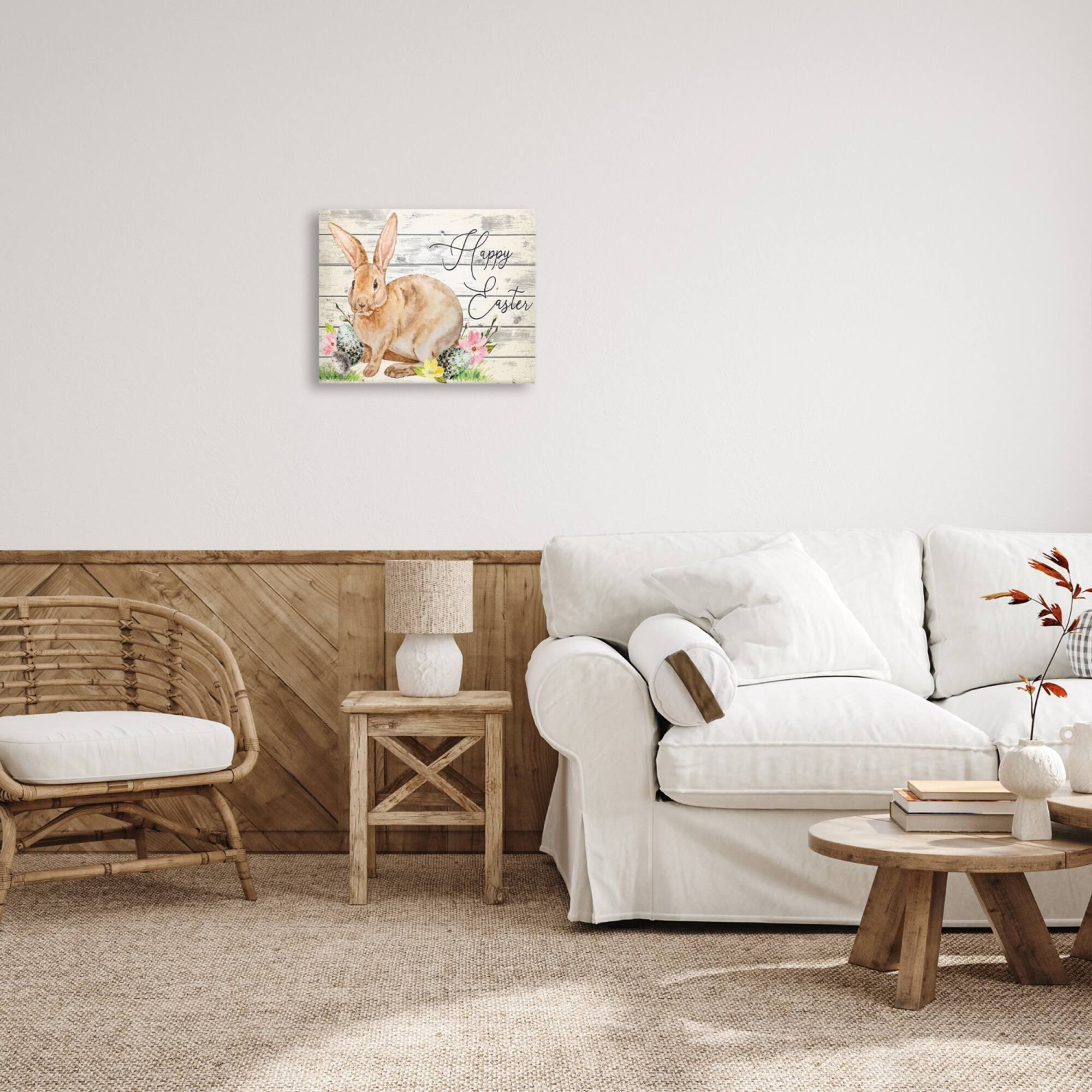 Stupell Industries Spring Floral Happy Easter Bunny Canvas Wall Art